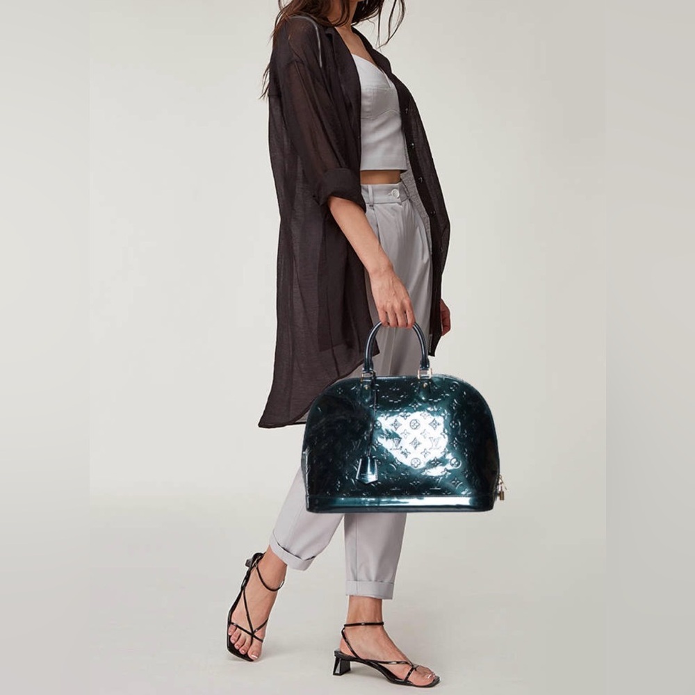 Louis Vuitton Alma GM Top Handle Bag Vernis Patent Leather Bleu Nuit - Picture 5 of 12